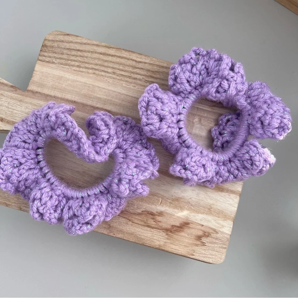 Scrunchies Sparkle Sweet Violet Handmade Crochet Set Of 2